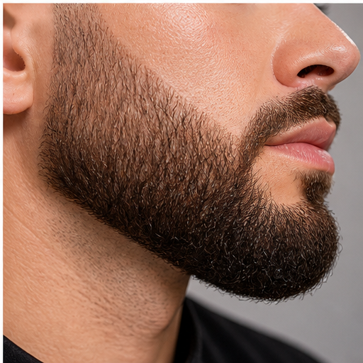 Barba com acabamento natural para camuflagem de falhas
